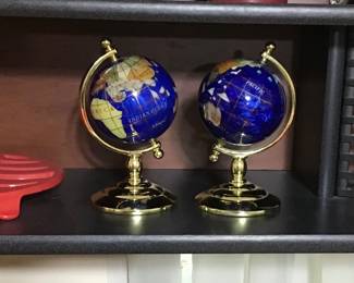 Gemstone Globe Brass Stand with Spins Lapis Lazuli & other semiprecious stones.