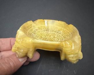 Vintage Mexican Onyx Aztec Calendar Ashtray with Animal Feet