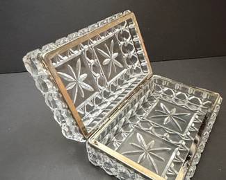 Vintage Cut Crystal and Silver-Tone Metal Vanity Box with Starburst Motif