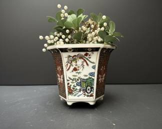 Japanese Imari Porcelain Hexagonal Planter with Matching Base