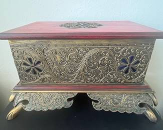 Vintage Indonesian Ornate Red and Gold Wooden Trinket Jewelry Box