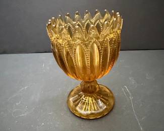 Indiana Glass Amber Lotus Blossom Pedestal Compote Candy Dish