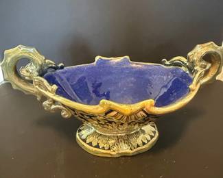 Robbia Gualdo Tadino Majolica Centerpiece Bowl with Gilt Bronze Mounts