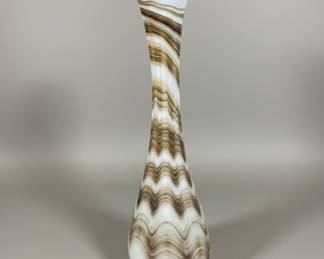 Mid-Century Modern Swung Glass Vase - Brown and White Swirl