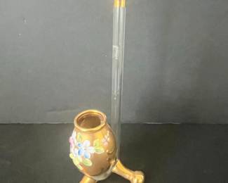 Vintage Gold-Trimmed Floral Perfume Atomizer