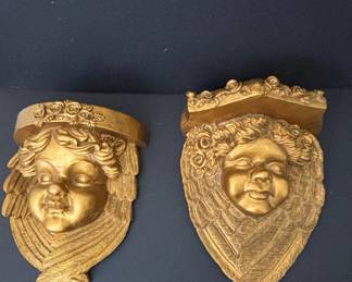 Vintage Gold-Finished Cherub Wall Sconces
