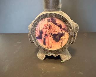 Vintage Chinese Pewter Snuff Bottle with Painted Panels