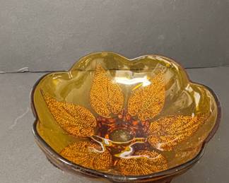 Anchor Hocking Renaissance Amber Beaded Leaf Bowl
