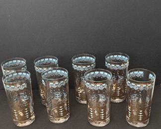 Mid-Century Modern Gold and Teal Geometric Highball Glasses