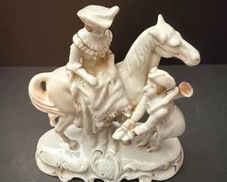 Vintage Japanese Porcelain Figurine of a Lady on Horseback with Attendant