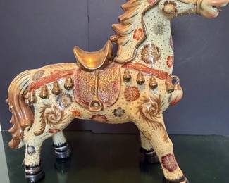 Large Vintage Satsuma Moriage Porcelain Horse Figurine