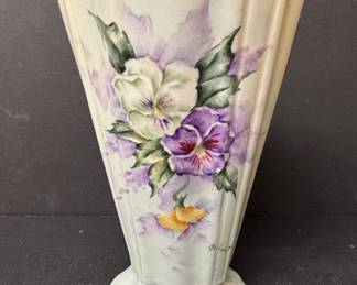 Hand-Painted Porcelain Pansy Vase signed Gilbert
