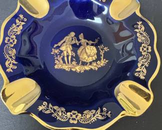 Limoges Castel Cobalt Blue and Gold Courting Couple Ashtray