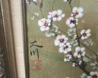 Japanese Bird and Plum Blossom Silk Painting by "Ōkawa"