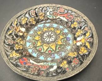 Vintage Chinese Cloisonné Enamel Dish - Floral and Bird Motif