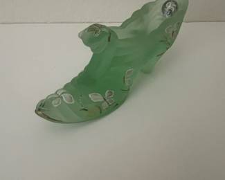 Sue K. Fenton Signed Satin Glass Slipper with Butterflies
