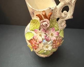 Victorian Style Majolica Floral Pitcher