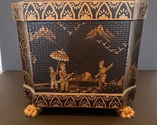 Chinoiserie Lacquered Hexagonal Tea Caddy with Paw Feet