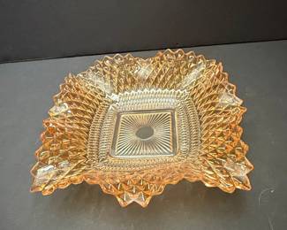 Indiana Glass Diamond Point Amber Square Bowl
