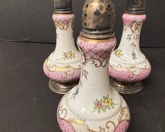 Victorian Porcelain and Sterling Silver Shakers