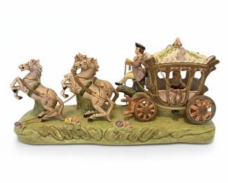 Vintage Capodimonte Style Porcelain Horse-Drawn Carriage Figurine