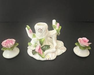 Adderley Floral Bone China Figural Candlestick Set