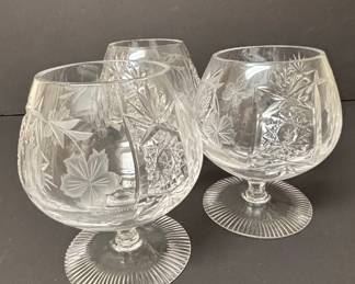 Vintage Cut Crystal Brandy Snifters with Fan and Starburst Motifs