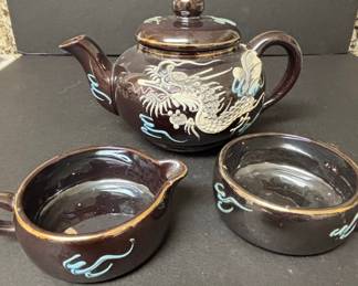 Japanese Moriage Dragonware Teapot and Creamer/Sugar Set