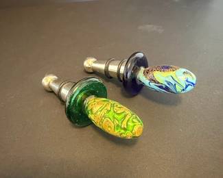 Pair of Hand-Blown Art Glass Wine Bottle Stoppers