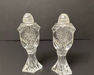 Vintage Cut Crystal Salt and Pepper Shakers with Pinwheel and Hobstar Patterns