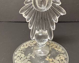 Fostoria 'Flame' Blank Candlestick with Hughes Cornflower Etching