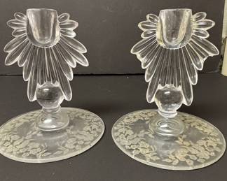 Fostoria Flame "Hughes Cornflower" Candlesticks