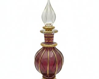 Egyptian Style Glass Perfume Bottle with Gold Accents