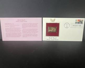 Postal Commemorative Society WWII Marines Assault Tarawa 22k Gold Stamp Replica First Day Cover