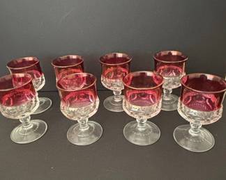 Set of 8 Kings Crown Thumbprint Ruby Flashed Wine Goblets