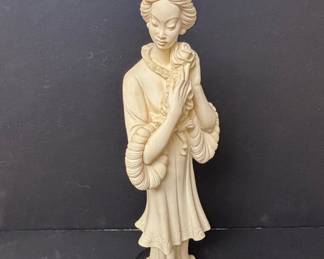 Vintage Resin Figurine of an Asian Woman Holding a Rose