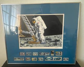 Paul Calle "The Conquest of Space" Limited Edition Lithograph with Commemorative Stamps