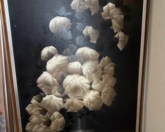 Vintage Still Life Oil Painting of White Roses