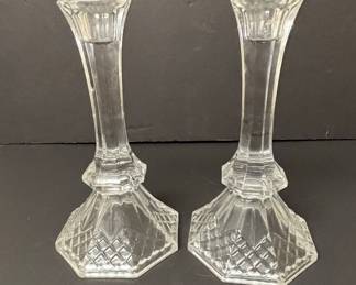 Pair of Fostoria American Pattern Crystal Candlesticks