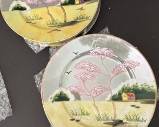 Vintage Hand-Painted Japanese Landscape Porcelain Plates, Set of 4