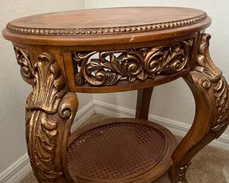 Vintage Rococo Revival Style Accent Table with Cane Shelf