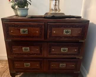 Anglo-Indian Rosewood Campaign Chest with Inlay and Brass Hardware