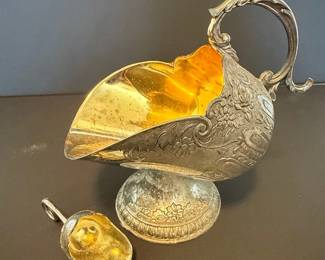 Victorian Silver-Plated Sugar Scuttle with Scoop, possibly Raimond or Leonard