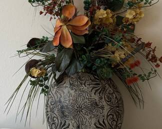 Large Decorative Ceramic Vase with Fall Floral Arrangement