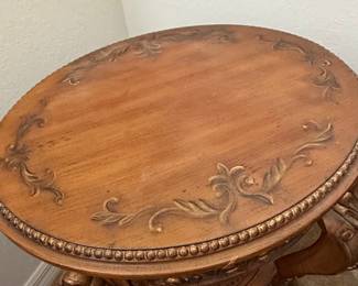 Vintage Rococo Revival Style Accent Table with Cane Shelf