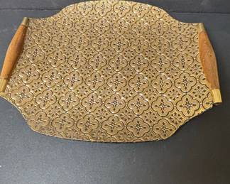 Vintage Georges Briard Quatrefoil Embossed Brass Serving Tray