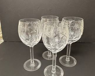 Vintage Etched Crystal Wine Goblets - Pinwheel and Floral Motifs