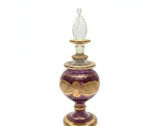 Egyptian Hand Blown Glass Perfume Bottle with Gold Trim