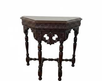 Antique French Renaissance Revival Carved Oak Octagonal Table