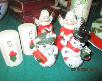 Howard Holt salt and pepper shakers, Lefton angel salt and pepper shakers (have been repaird) nad other vintage shakers